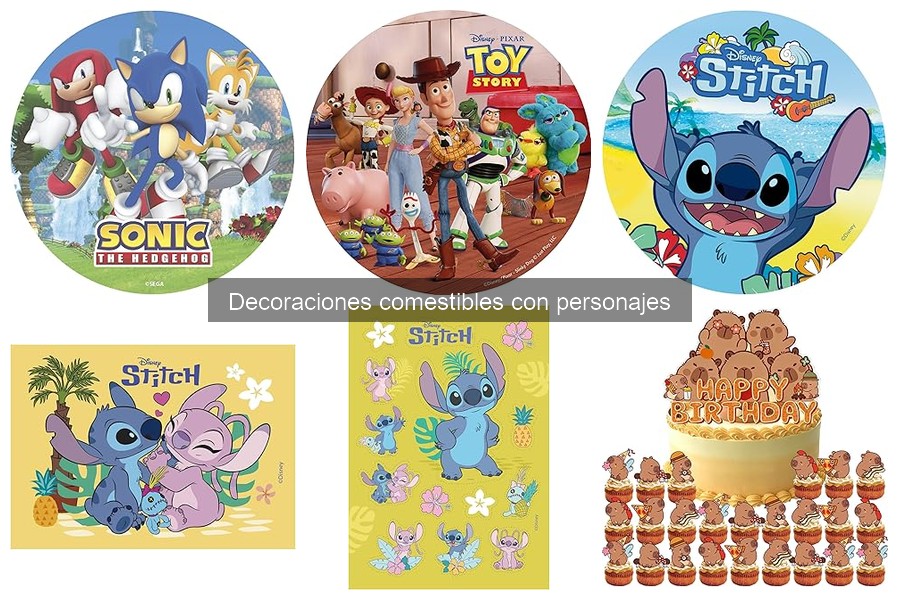 Tipos de decoraciones comestibles con personajes para tartas