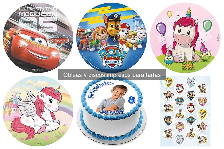 Tipos de obleas y discos impresos para tartas